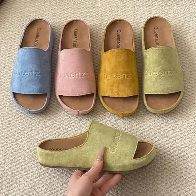 Zapatillas nuevas para mujer de punta cerrada y punta redonda, zuecos de ante, sandalias de otoño, nuevas retro, color sólido, suela plana, zapatos slingback para mujer
