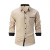 Men's Color Block Slim Fit Cotton Shirt - Long Sleeve, High-End Business Fashion