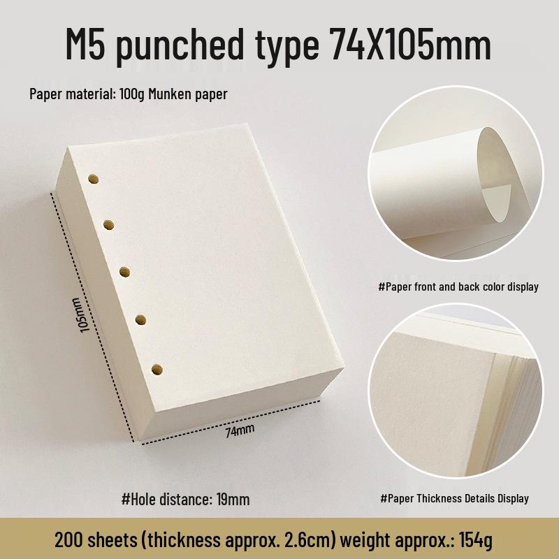 Munken Crème-kleurige Lichtgewicht Losbladig Notitieboekpagina's, 100g, A6/A7/M5, Inktbestendig, Oogvriendelijk.