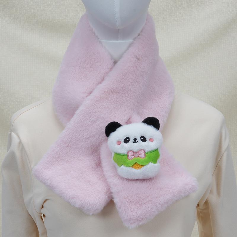 Children's Cartoon Panda Plush Scarf - Warm, Windproof Neck Gaiter for Autumn/Winter Boys & Girls.