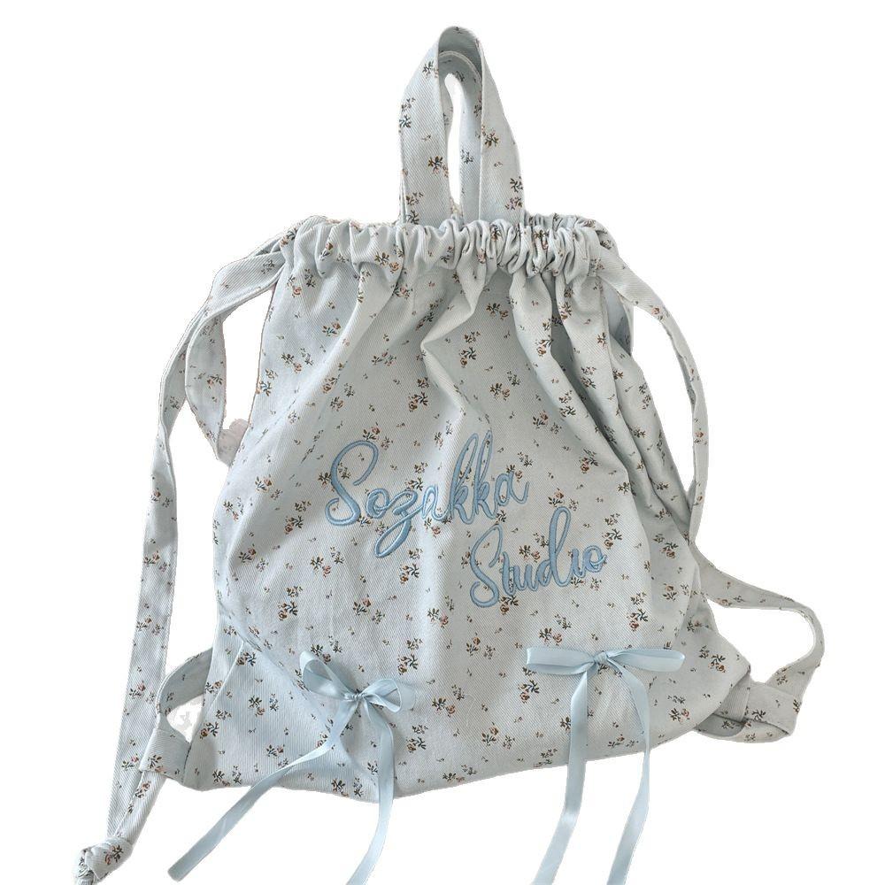 Pastoral small floral retro travel college student letter embroidery shoulder bag travel backpack