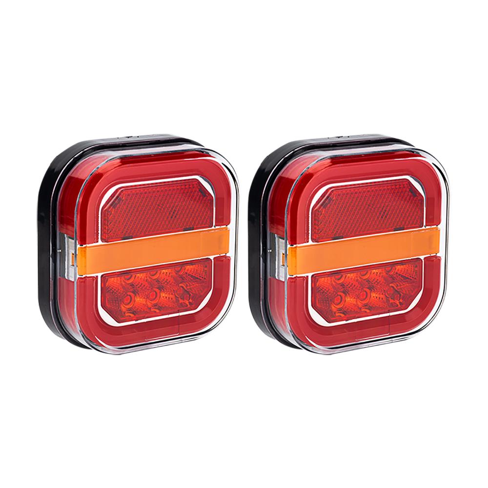2Pcs DC12-24V Car Light Guide Square LED Trailer Tail Light, License Plate Light, Truck Tail Light, Three-color Tail Brake Light