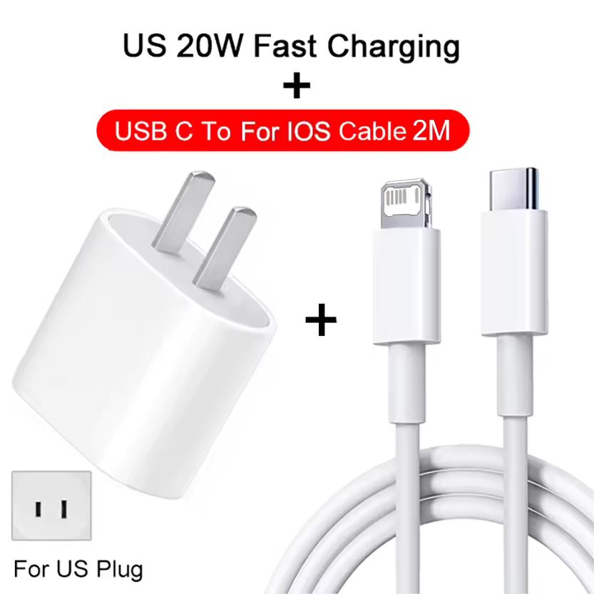 

Для Apple 20W Для Зарядного пристрою для iPhone USB Type C Швидка зарядка Для iPhone 14 13 12 11 Pro Max XR XS Plus Кабель для зарядки PD Аксесуари US Charger 2M Cable