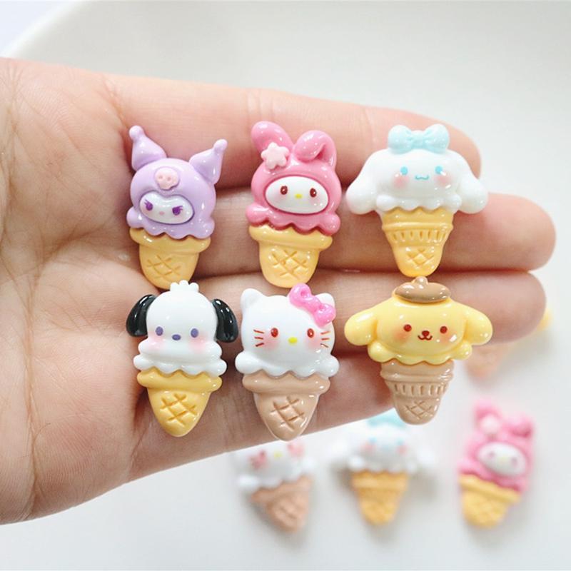 10 Pcs New Kawaii Cartoon Kittenice Cream  Game Nime Characters Resin Scrapbook Diy Jewelry Children Gift Hairpin Accessories A4