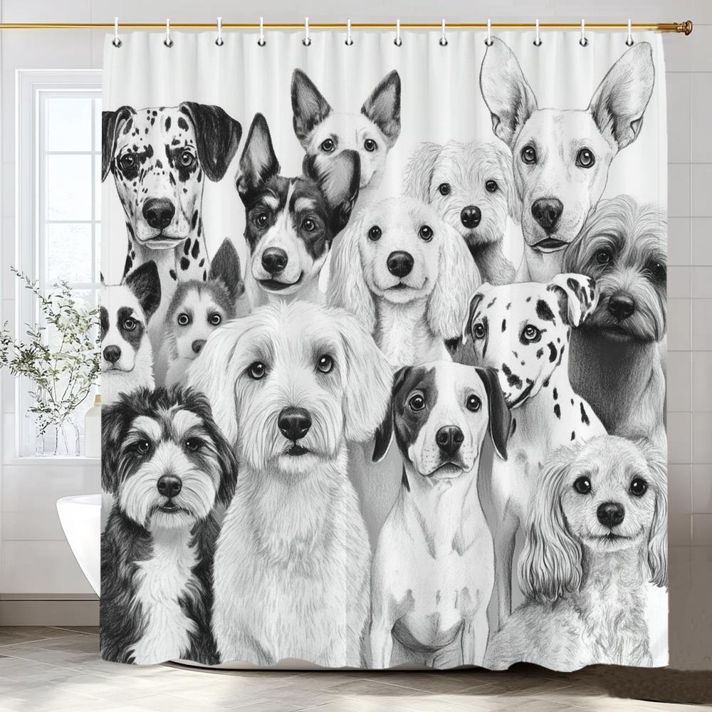 Cat Dog Cow Shower Curtain Set Cute Animal Bathroom Curtains Fabric Christmas Home Bathroom Decor Bathroom Accessories Set