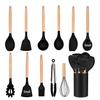 780g Silicone Kitchen Non-Stick 12-Piece Cookware Set with Wooden Handle Spatula Turner, Barrel Packaging