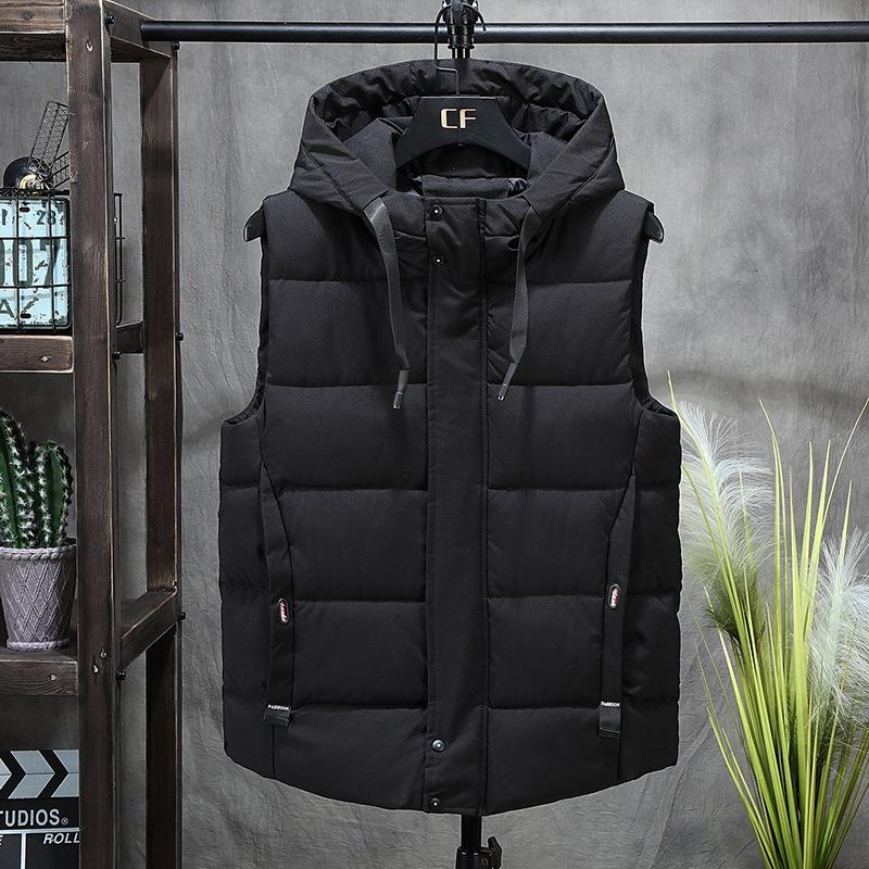 

Autumn and winter hooded student cotton vest young and trendy men conventional handsome trend outer wear sports thickened cold protection L чорний