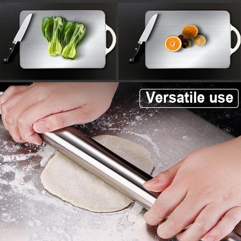 Stainless Steel Dual-Sided Cutting Board Chopping Board Kitchen Easy to Clean Food Grade Hanging Holes Kitchen Cutting Board