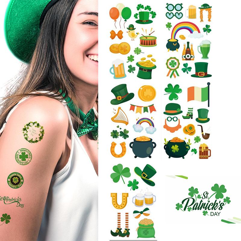 Day Patricks St Waterproof Sweatproof Tattoo Sticker Clover Body Decorate Kids