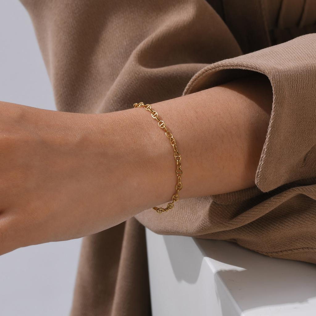 Stainless Steel Japanese Chain Bracelet 18K Gold Ladies