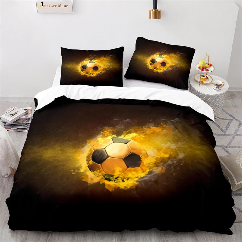 3D Soccer Duvet Cover Set King Queen Watercolor Football Bedding Set Youth Sports Theme Quilt Cover For Boys Dorm Room