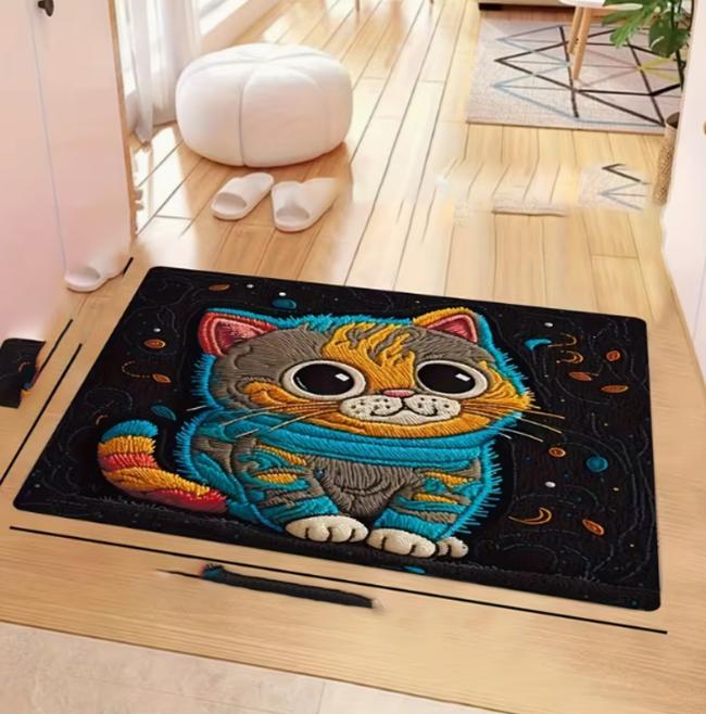 Cute Cat Pattern Anti Slip Floor Mat Suitable for Entrances Kitchens Laundry Rooms Bathrooms Holiday Area Mat Home Decoration