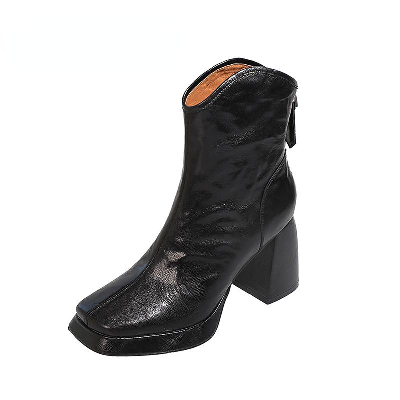 

Meotina/женские полусапоги из натуральной кожи, ботильоны с квадратным носком, на высоком каблуке, на молнии, в ковбойском стиле, женская модная обувь, зимняя обувь 33 чёрный