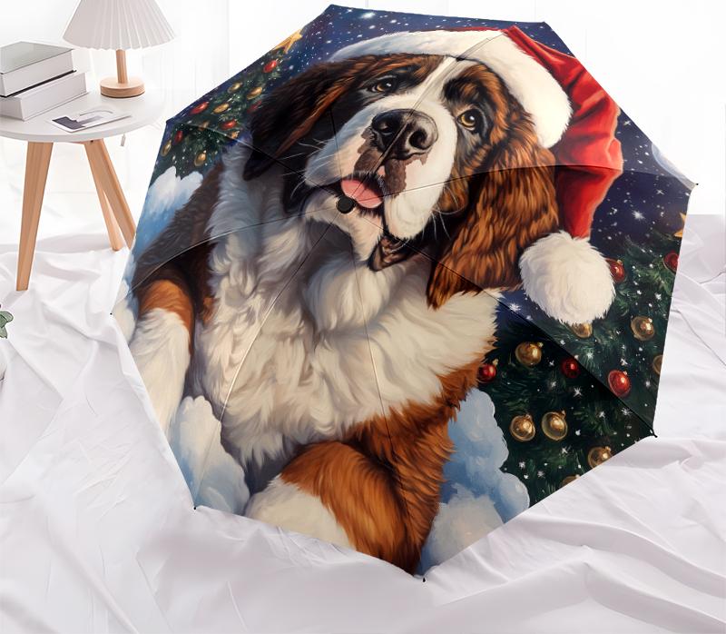 Christmas dog, automatic folding umbrella, portable and foldable design, 8 ribs, a Christmas or birthday gift.