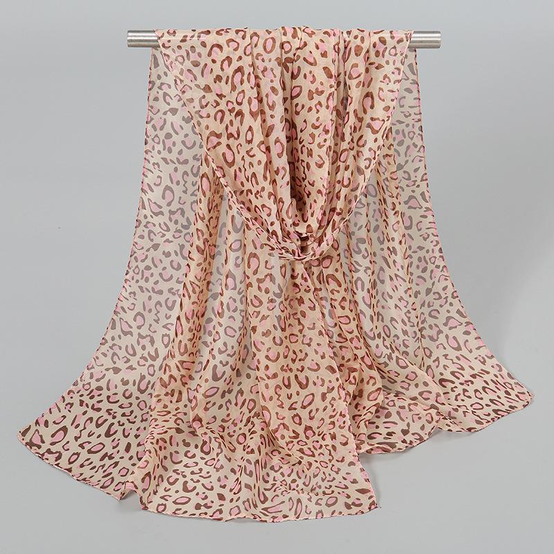 Leopard Print Pattern Chiffon Scarf Women's Simulation Silk Scarf Long Gauze Lightweight Neck Scarf Fashionable Shawl Hijab
