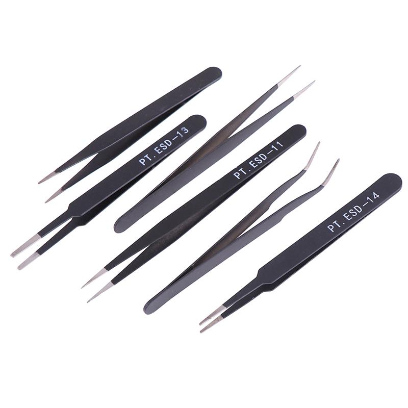 6Pcs Anti-Static Esd Tweezers Repair Tool Precision Curved Straight Tweezers