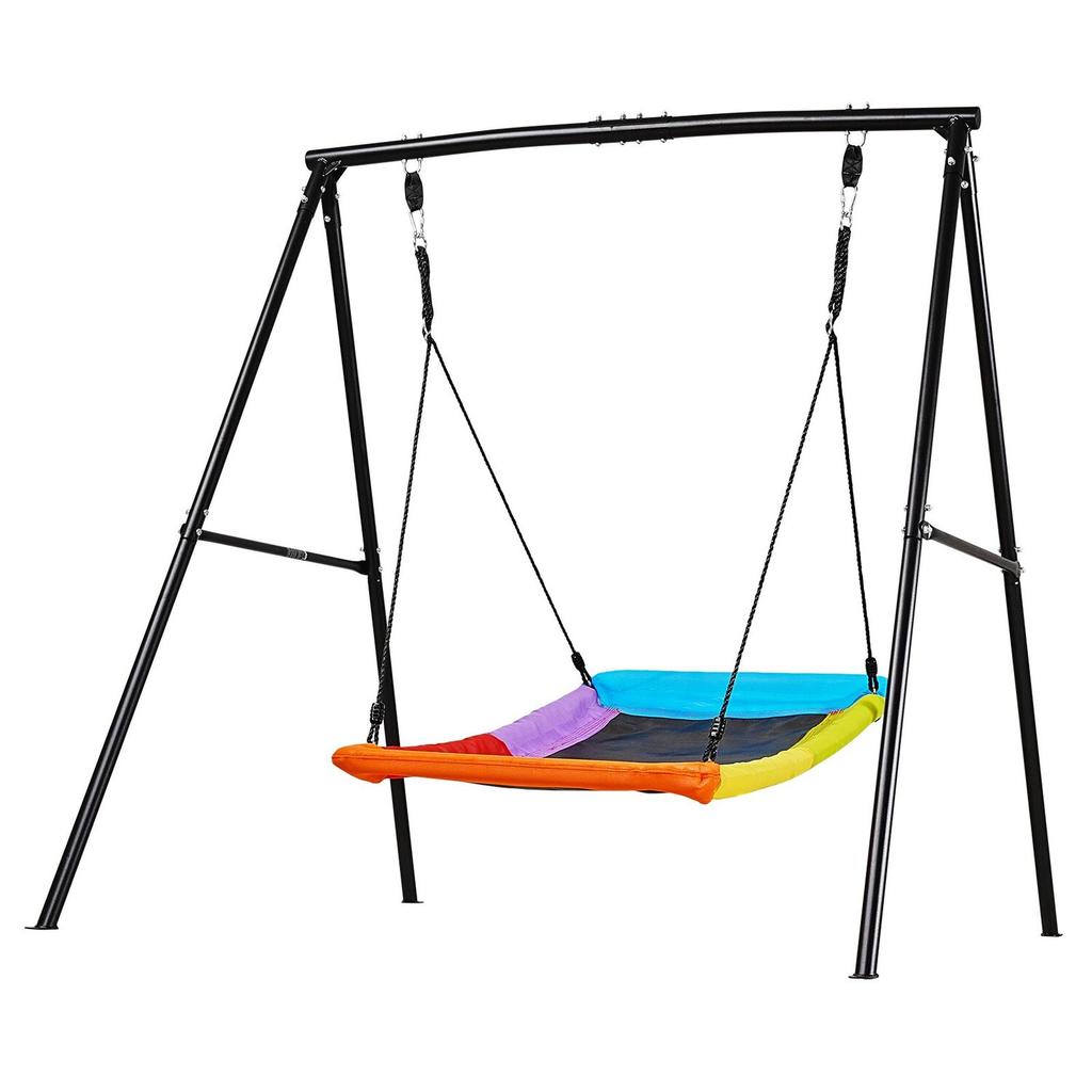 Swing Set for Backyard, 150 X 81 Cm Swing Seat with Heavy Duty A-Frame Metal Stand, 199.6 Kg Load Capacity, Reinforced with Spiral Ground Anchors,