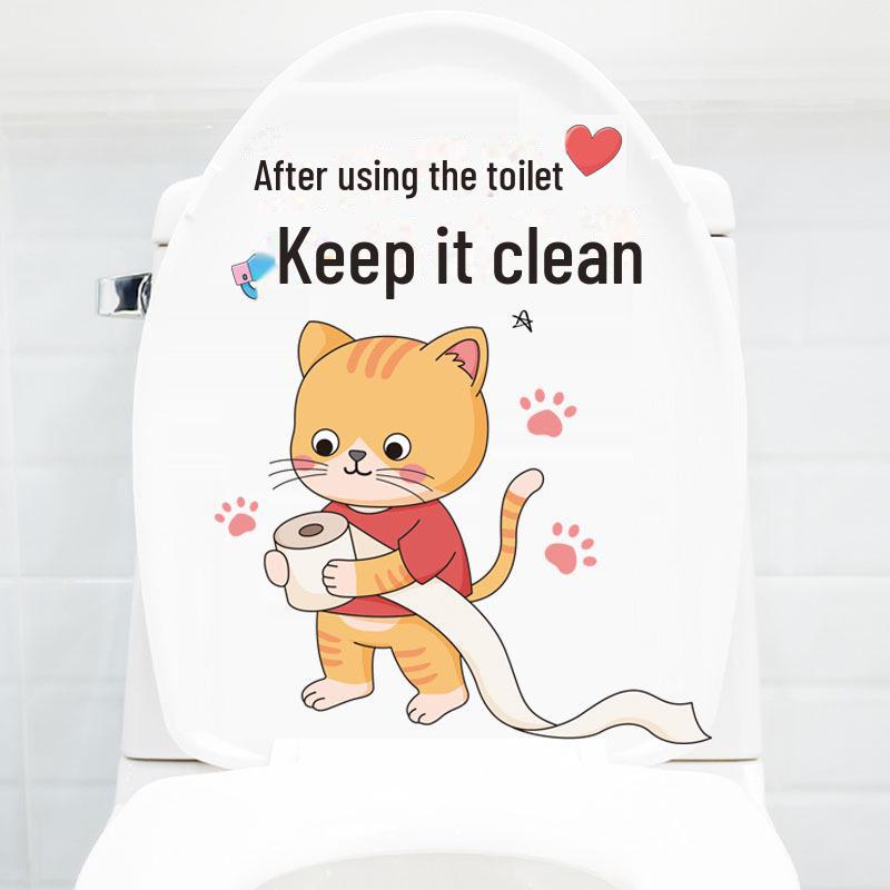 Waterproof Cute Cat Toilet Cover Stickers - Funny, Self-Adhesive, Personality Decor for Bathroom Walls