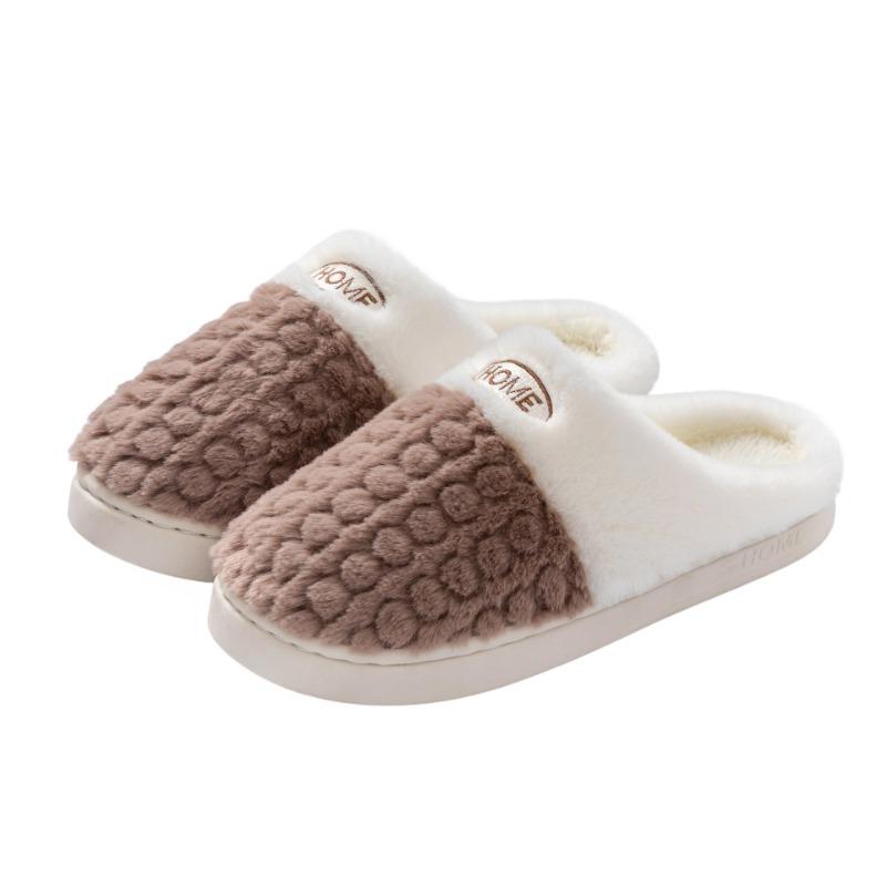 New double color wheat ear cotton slippers non-slip thick bottom couple cotton mop pink green gray coffee
