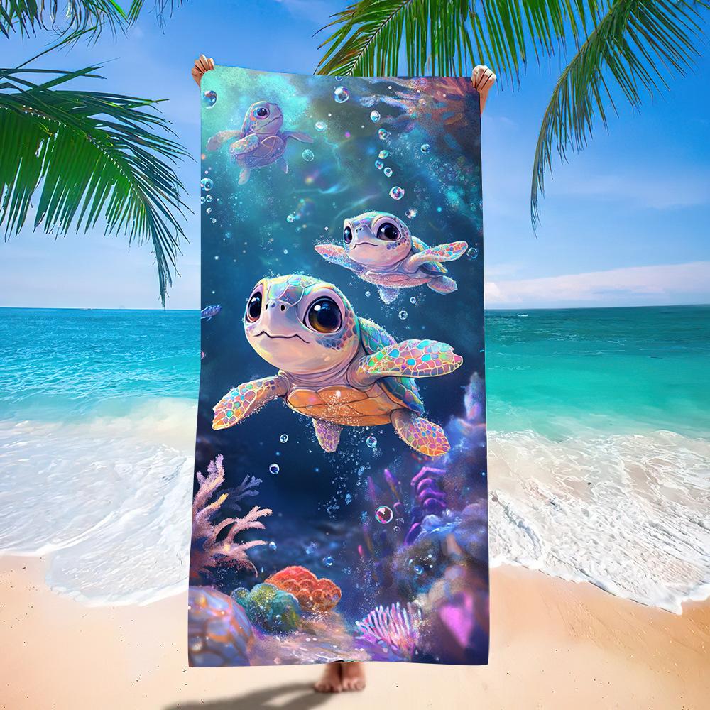Zeeschildpad Familie Strandlaken Hart Zand Ontwerp Sneldrogend Absorberend Handdoek voor Zomervakantie