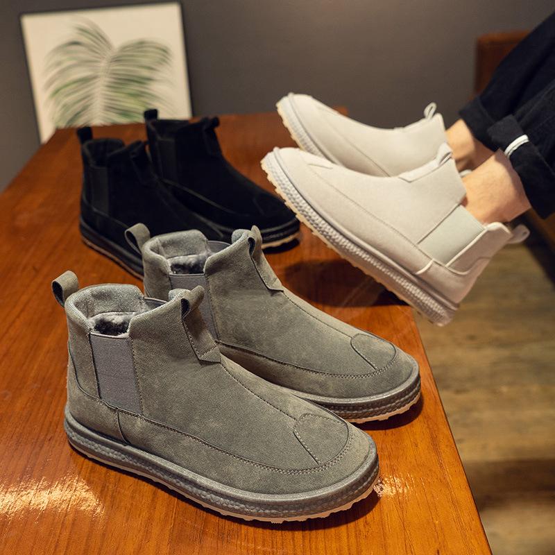 Fashion Winter Men's High Top Snow Boots Plush Medium Tube Chelsea Cotton Shoes 2024 Waterproof Anti-skid Thickened Warm Cotton Shoes