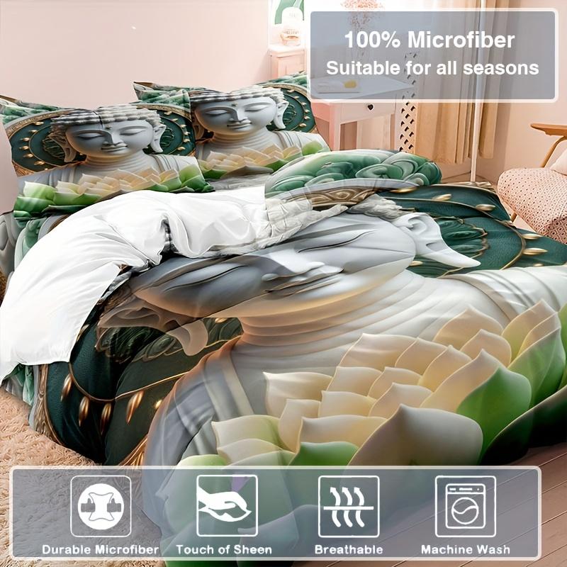 3pcs Buddha Printed Duvet Cover Set, 3D Digital Printed Bedding with Pillowcases, Soft Comfortable Breathable Polyester 100