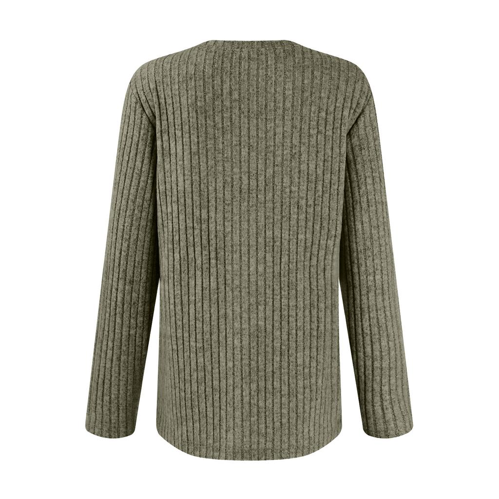 Women's Casual Long Sleeve Ribbed Knit Top with Pocket, Soft and Comfortable Pullover for Everyday Wear