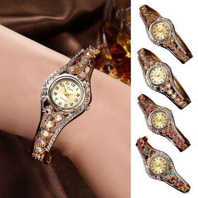 Women Bracelet Watch Luxury Colorful Rhinestone Ethnic Style Elegant Round Vintage Ladies Girls Dress Wristwatch Fashion Jewelry Birthday Gift