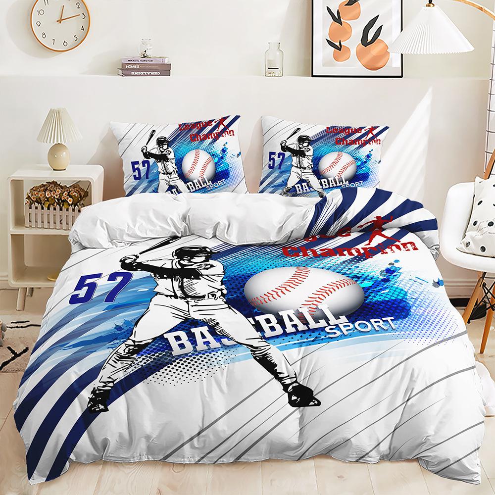 Baseball Sports Pattern Printing Quilt Cover Pillowcase 3D Digital Printing Three-Piece Set