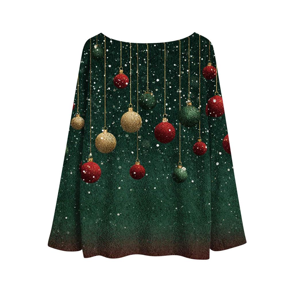 Women's Fashion Christmas Print Lightweight Sweater Casual Long-Sleeve Knit Pullover Top