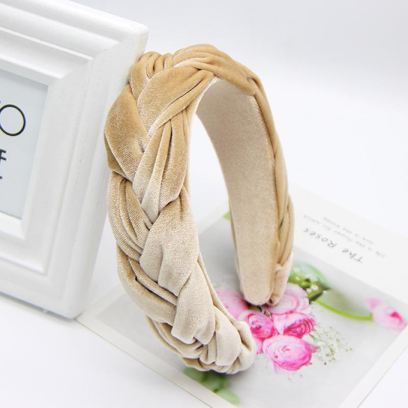 Korean version of the hot style solid color flannel braid headband ladies gold velvet cross-knot headband headwear