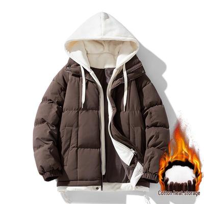 Herren Faux Zweiteilige Kapuzen Baumwolljacke - Dicke, lockere Winterjacke für Männer und Frauen