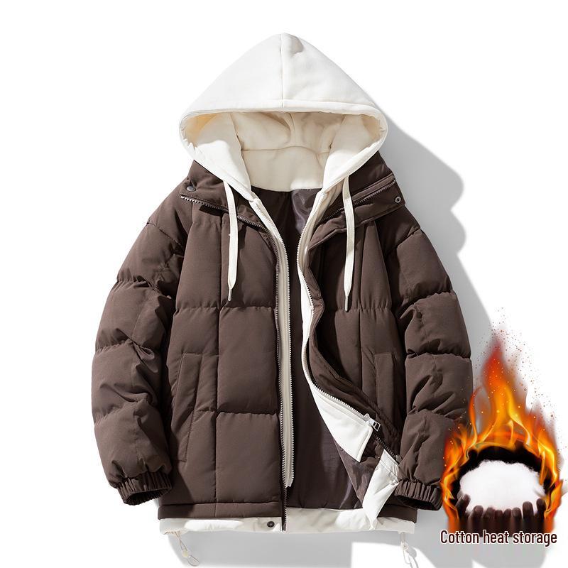 Men's Faux Two-Piece Hooded Cotton Jacket - Thick, Loose Winter Jacket for Men and Women