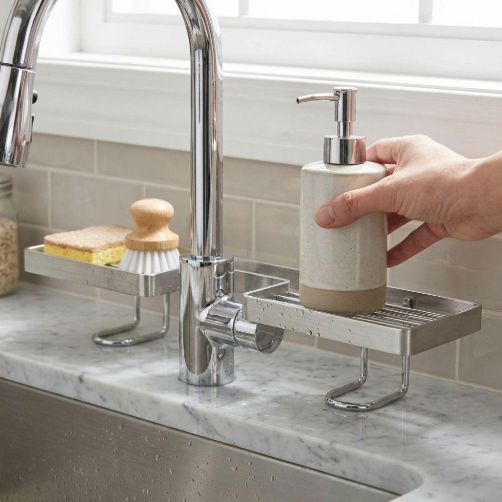 Anti Slip Sink Storage Rack Hollow Out Faucet Sink Drying Shelf Water Drainage Holder Household