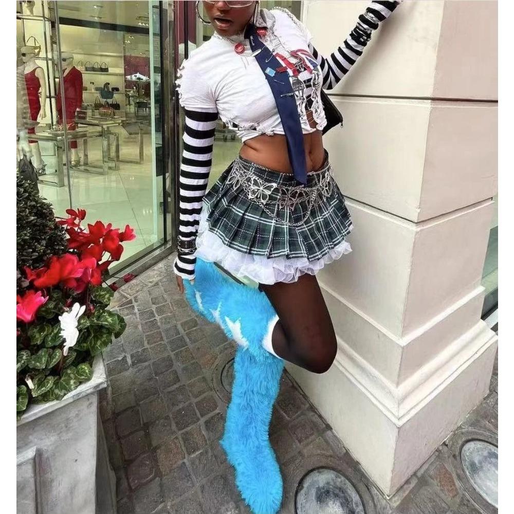 Winter Women Fluffy Faux Fox Fur Boots Woman Plush Warm Snow Boots Luxury Footwear Girls Furry Fur Bottes Fashion Winter Shoe