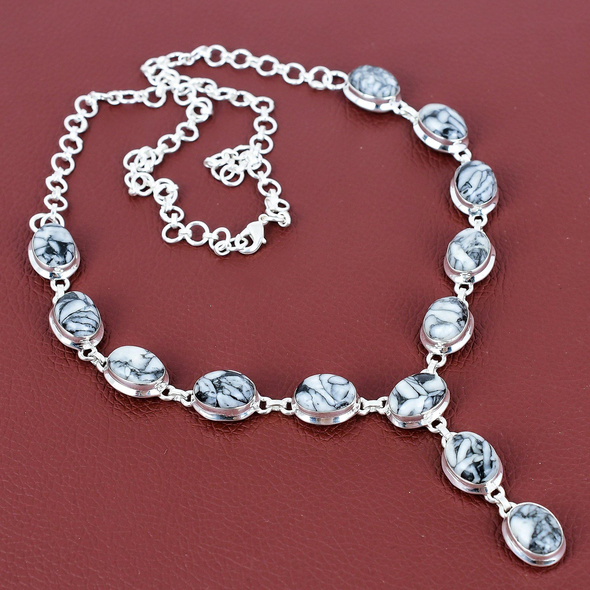 

Pinolith jasper necklace 925 sterling silver adjustable chain necklace latest design jewelry gemstone necklace gift for mom handmade jewelry Adjustable