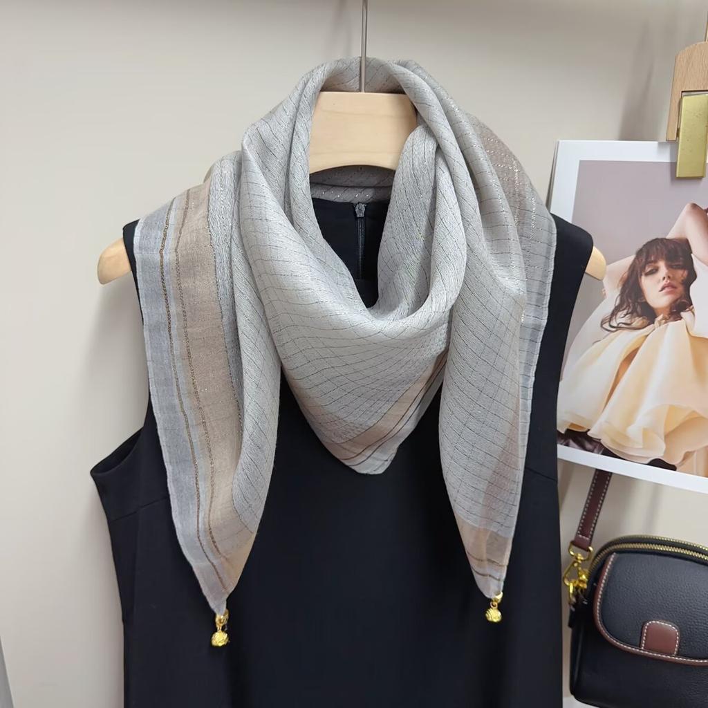 Nová šála s magnetickou sponou ze zlaté nitě z imitace hedvábí pro ženy Čtvercová šála Všestranná šála na jaro a podzim Dekorativní šátek na hlavu Šátek na krk