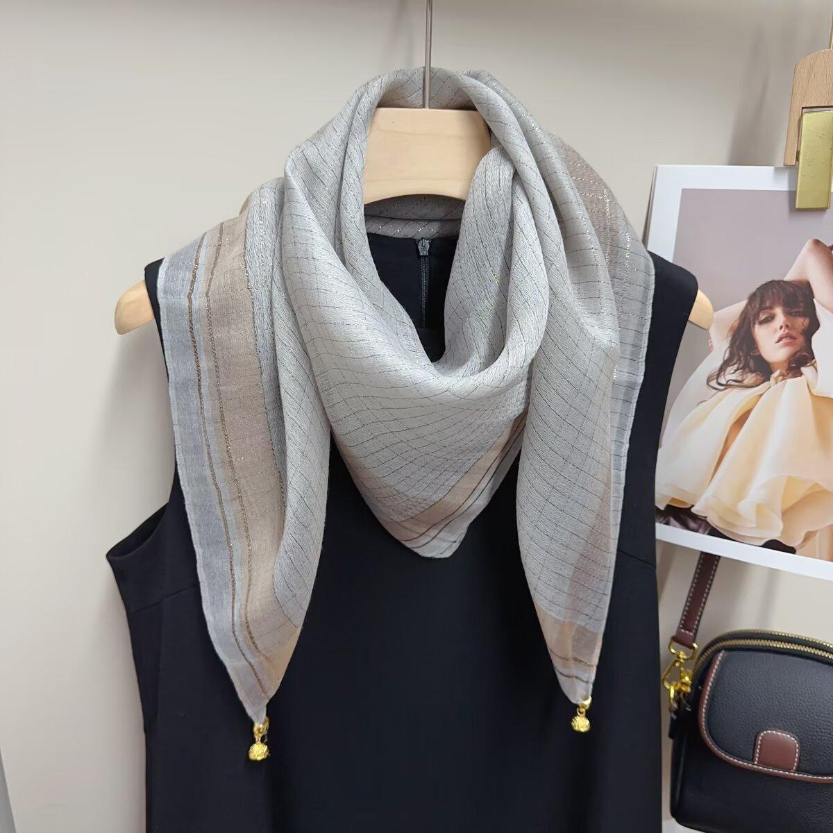 

Новый искусственный шелк с золотой нитью магнитная пряжка шарф для женщин квадратный шарф весна и осень универсальный шарф декоративный платок на голову шейный платок 90*90