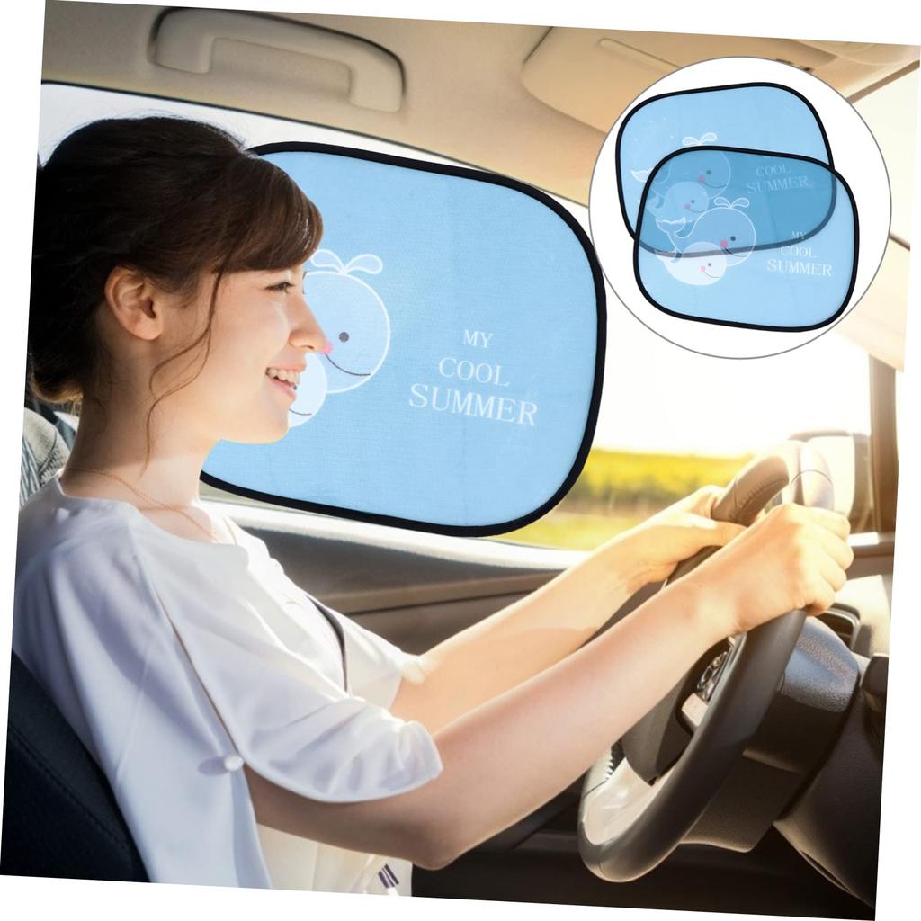 Vaguelly 2pcs Kids Car Sun Shade Cartoon Design Sun Shade Cut