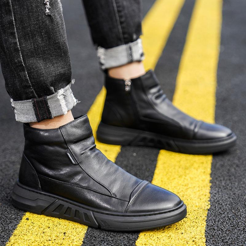 Nuovi Stivaletti da Uomo Moda Moto High Top Stivali in Pelle Antiscivolo Impermeabili con Plateau Scarpe Casual Scarpe da Lavoro e Sicurezza Batos