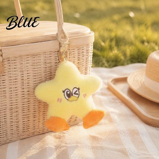 Fashionable Duck Decoration Star Plush Keychain, Soft Stuffed Animal Pendant with Embroidered Face, Plushie Bag Charm for Kids Cute Cartoon Backpack,