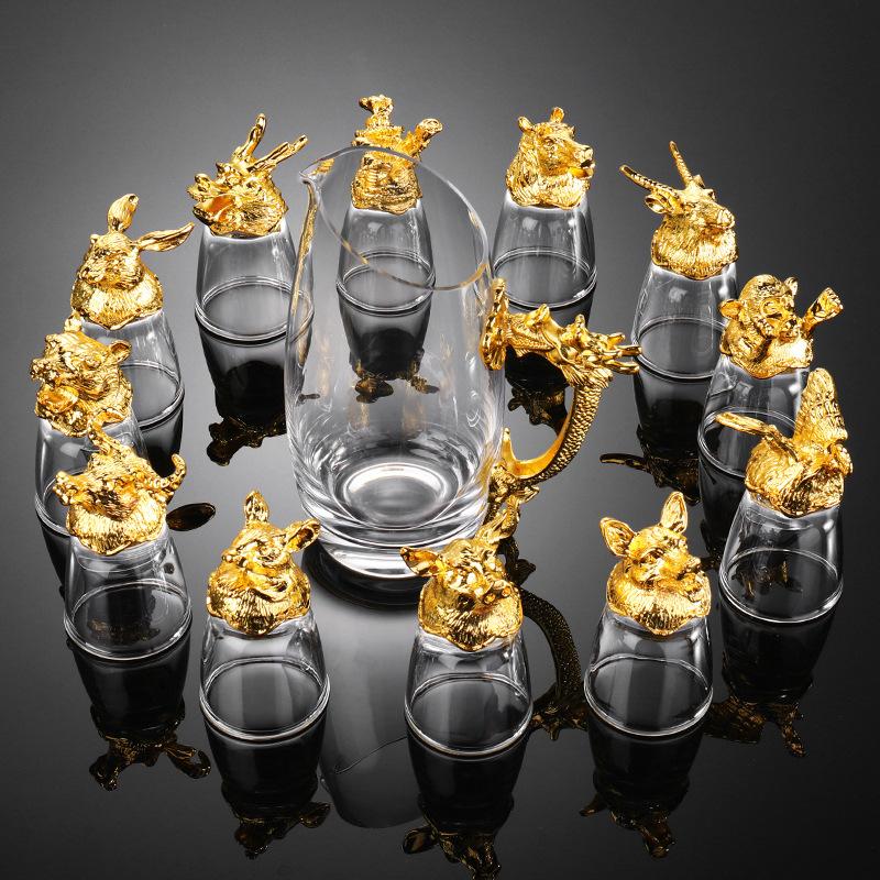 Twelve Zodiac Liquor Wine Glass Chinese Retro Wine Set Chinese Baijiu Drinkware Multipurpose & Reusable Perfect for Gifting