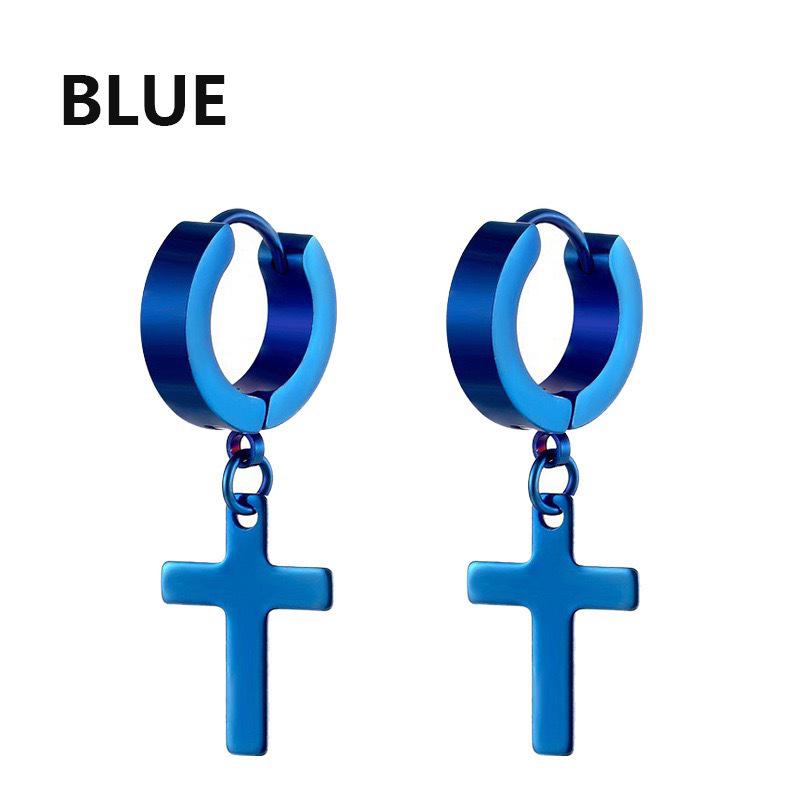 Stainless Steel Cross Pendant Earrings - European & American Fashion, Hip Hop Punk Style, Short Stud Design