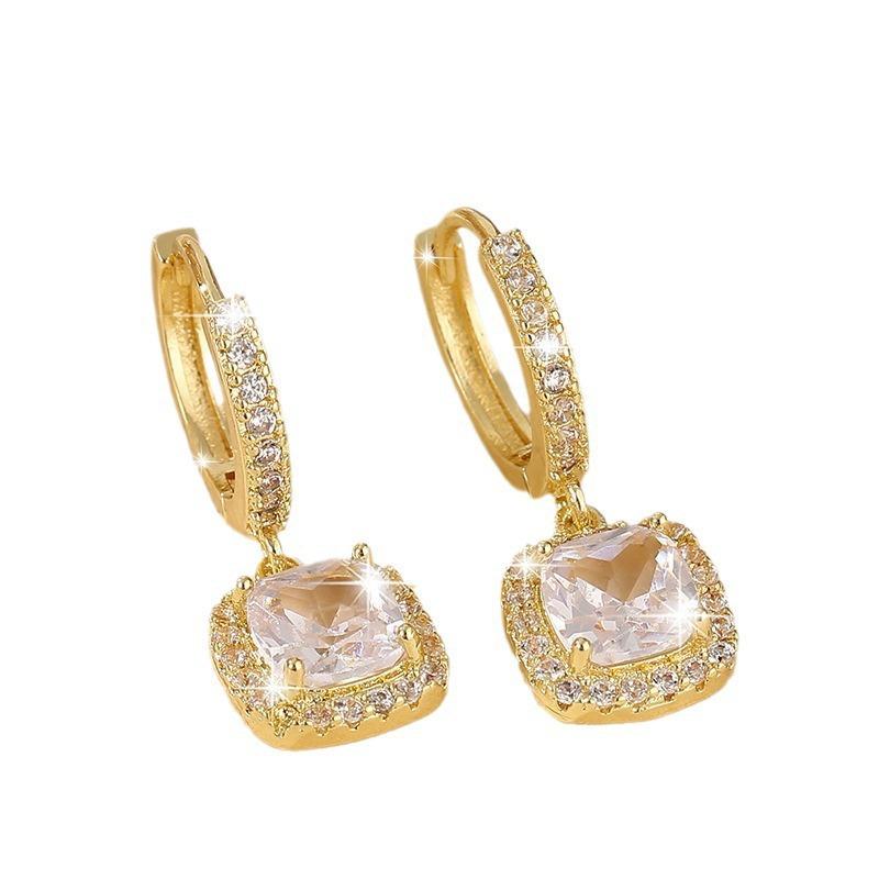 Luxury Square Micro Paved Zircon Earrings Women Elegant Versatile Commuter Hoops Fashionable Dangle Earrings Jewelry
