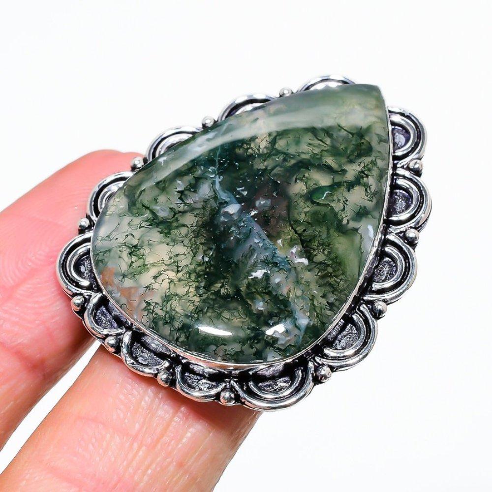 Indian Moss Agate Gemstone 925 Sterling Silver Gift Jewelry Ring Size 10
