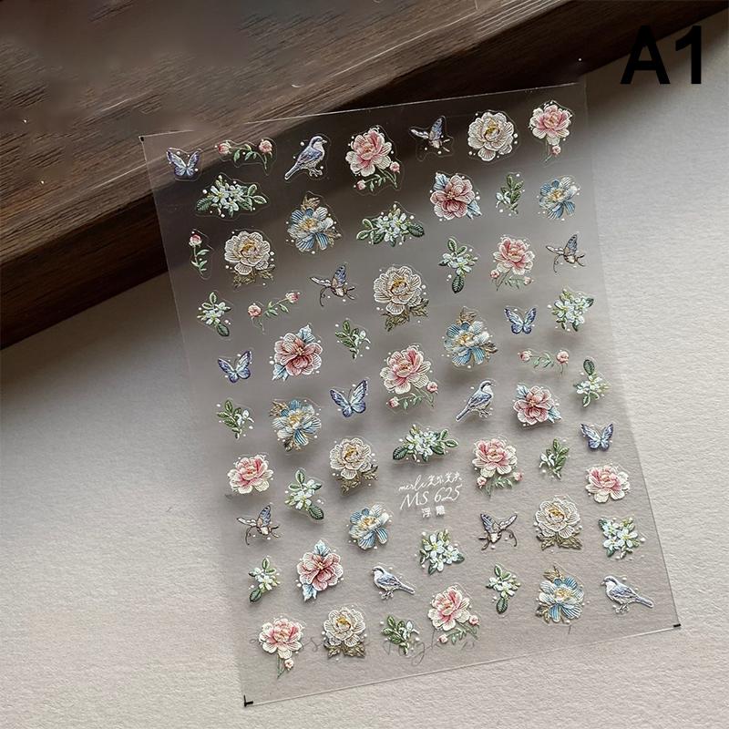 

Винтажная вышивка пион ретро китайский цветок король шикарный мягкий рельеф тисненый самоклеящийся нейл-арт наклейка маникюр