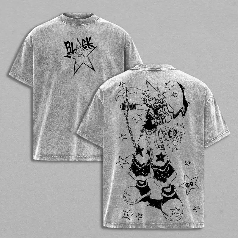 Черная Звезда Пожиратель Душ Одежда Мужская Футболки с коротким рукавом Манга Винтажные Стиранные Футболки Повседневные Хлопковые Футболки Харадзюку Мужская Футболка S серый