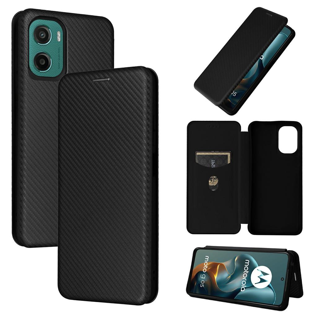 For Motorola Moto G05 4G/E15 4G Case Carbon Fiber Texture Drop-Proof PU Leather Phone Cover