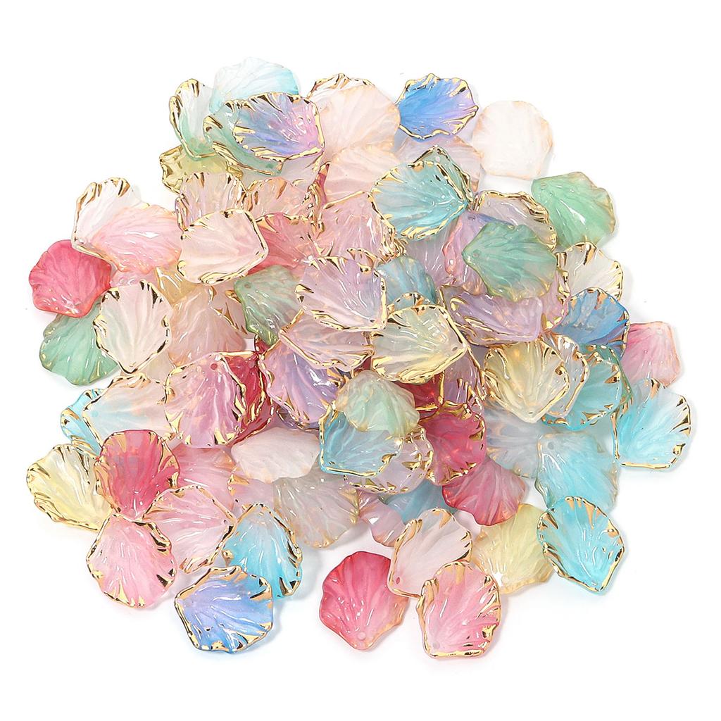 50Pcs Resin Petal Beads Color Gold Edge Acrylic Flower Charm Bead for DIY Earring Bracelet Necklace Jewelry Making Accessories