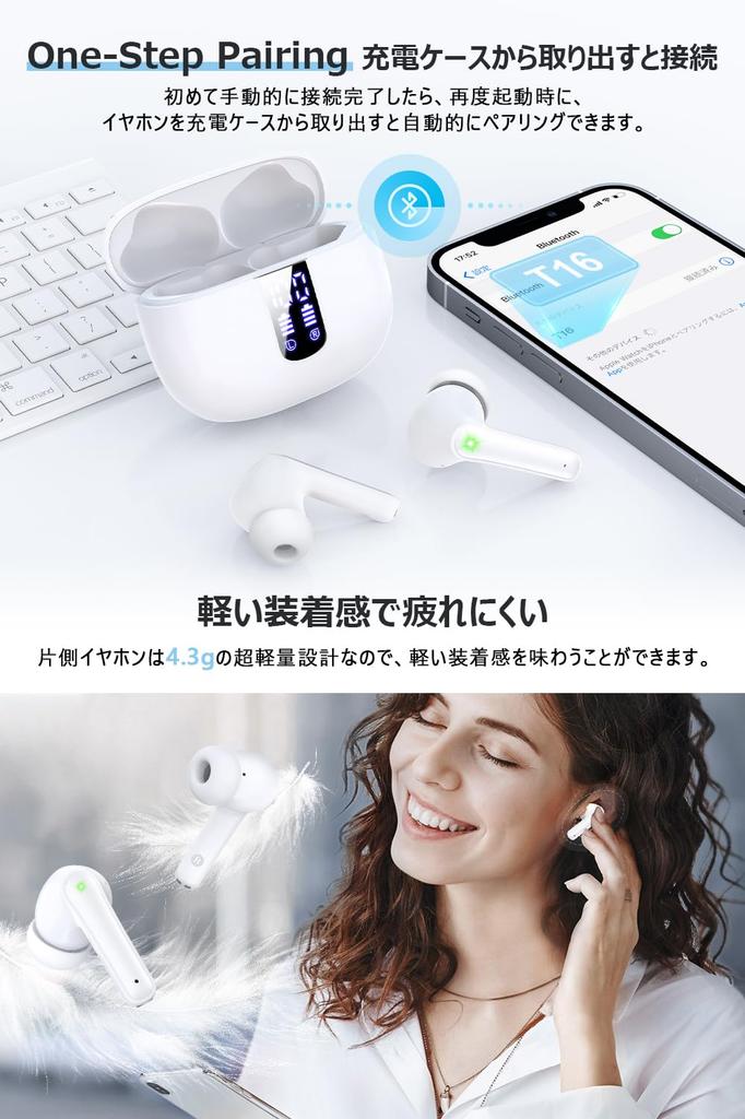 Wireless Bluetooth LED Battery Level Charging Case Use Earbuds, 5.3, Indicator, Included, White, Single/Binaural